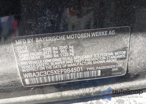 2014 BMW 320I xDrive z USA, uszkodzony, nr VIN WBA3C3C5XEF984501